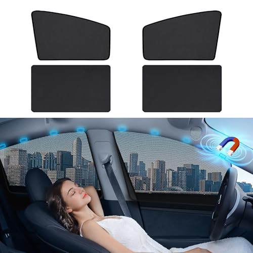 Aokway Magnetic Car Window Shades, Mesh Window Covers for Camping, UV Protection Car Curtains for Front & Rear Sunshade for car Window Baby, Universal Fit for Baby & Drivers (4Pcs) - color: black, size: Front+rear Side 4pcs