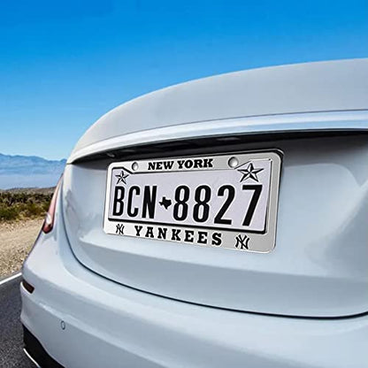 2 Piece License Plate Frames for Yankees, Anti-Dirty and Rustproof Aluminum Alloy NY License Plate Frames US Standard License Plate Holder with Screw Caps Set (Silver) - color: Y-Silver