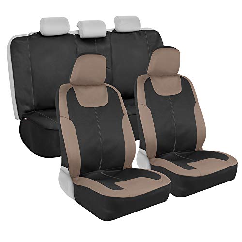 Motor Trend Perfect Symmetry Beige Car Seat Covers, Full Set – Waterproof Neoprene Foam Lining, Durable Front and Back Rear Bench Protectors, Fits Most Car Truck Van and SUV - color: Beige Front Black Rear