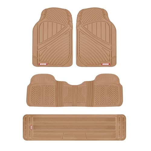 Motor Trend 3-Row Heavy Duty Rubber Floor Mats & Liners for Car SUV Van, Front 2nd & 3rd Row Durable Polymerized Latex Full Interior Protection, Extra-High Ridgeline Design, Beige - color: Beige