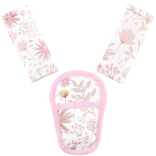 Baby Car Seat Strap Pads Suit, 3 Pieces Soft Car Seat Strap Shoulder Covers for Baby Infant Toddler, Double-Sided Car Seat Belt Covers for Stroller, Pushchair, Baby Swing, Pink Floral - color: pink floral