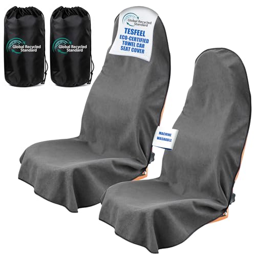 Towel Car Seat Covers for Sweat Protection, GRS Certified Recycled Microfiber Absorbent Front Seat Protector, Non-Slip Washable Universal Fit for Sedans SUV Minivans(2 Pack,Gray) - color: Gray, size: Front-2pcs