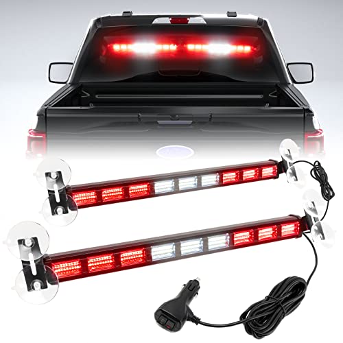 [Upgraded] Switchable 4 Colors Emergency Strobe Traffic Advisor Light Bar 162 LED Windshield 2 in 1 Visor Safety Warning Hazard Flashing Lights for Firefighter Police Truck Vehicle (Red/White) - color: #02 Red/White