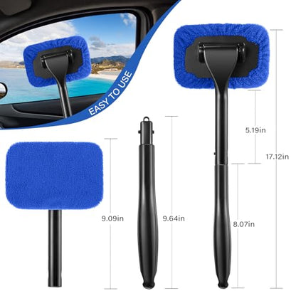 Frienda 2 Set Windshield Cleaner Tool Inside Car Windshield Cleaning Wand Auto Window Cleaner with Detachable Handle, 8 Reusable Microfiber Pads and 2 Spray Bottles for Car Interior(Blue) - color: Blue