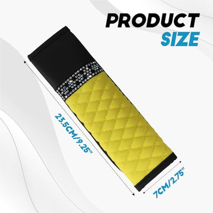 wuyaoyao 2PCS Bling Car Seat Belt Cover Pad, Breathable Leather Seatbelt Covers for Cars, Soft Comfortable Seatbelt Shoulder Strap Covers, Rhinestone Auto Seat Belt Protector Cushion (Yellow) - color: Yellow