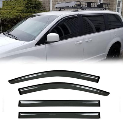 Side Window Wind Deflectors for 2008-2020 Dodge Grand Caravan, 2008-2016 Chrysler Town & Country, 4pcs Out-Channel Tape-On Sun Rain Guards Set, Dark Smoke Nice Window Visor 94251 - size: 08-20 Town&Country/Grand Caravan