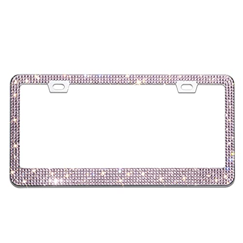 Bling License Plate Frame for Women, 1PCS Sparkly License Plate Frames| Over 1200 pcs 14 Facets Bedazzled Clear Glass Diamond Rhinestone Crystals w/Free Glitter Diamond Box (Pink) - color: Pink