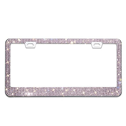 Bling Rhinestone License Plate Frame for Women 2PC，Diamond Sparkly License Plate Frames| Stainless Steel Frames & Over 1200 pcs Finest 14 Facets Glass Crystals Premium Diamond+GiftBox(Pink) - color: Pink-2PK