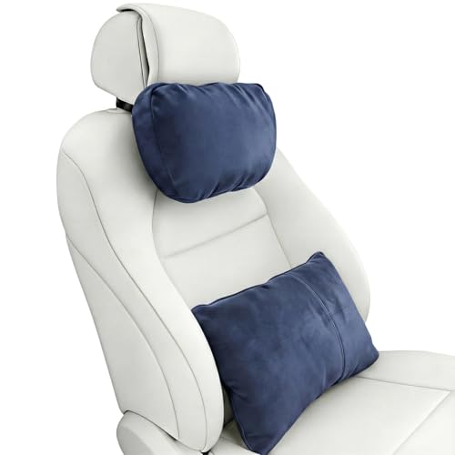 2PCS Welbrit Car Pillow for Car Neck Pillow for Driving Seat Lumbar Support Soft Cushion with Extra Filling Accessories Back Support for Travel Nap and Trips Sleeping(Blue, Head and Lumbar) - color: Blue, size: Head and Lumbar