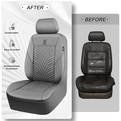 CAR PASS Faux Leather Car Seat Covers, 3D Tyre Embossed Waterproof Universal Fit 5 Seat Covers for SUV, Automotive Truck, Scratch Proof, Airbag Compatible (Deluxe Full Set, All Gray) - color: All Gray