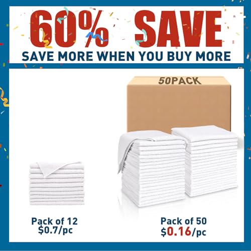 TEAWOO White Microfiber Towels- 50 Pack, Microfiber Cleaning Cloths Bulk, Microfiber Towels for Cars, Cleaning Rags (12x12 inches) - color: White, size: 50 Pack