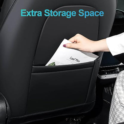 2PCS Leather Seat Back Kick Protector for Tesla Model Y/3/X/S (2020-2026) - Waterproof, Scratchproof Backseat Cover for Kids & Pets with Organizer Pocket | Easy to Clean | Dirt & Mud Protection