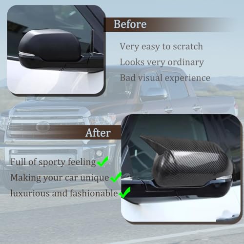 AUCERAMIC Stick-on Mirror Cover Caps Fit 2022-2024 for Toyota Tundra 2023-2024 for Sequoia 3.4L Door Side View Mirror Back Cover Cap Overlay (Carbon Fiber) - style: Carbon Fiber