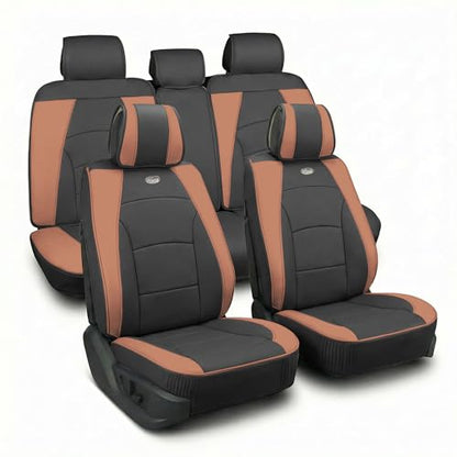FH Group Ultra Comfort Highest Grade Faux Leather Full Set Cushion Pads Car Seat Covers for Front and Rear– Universal Fit for Cars Trucks & SUVs (Brown/Black) - color: Brown, style: Full Set