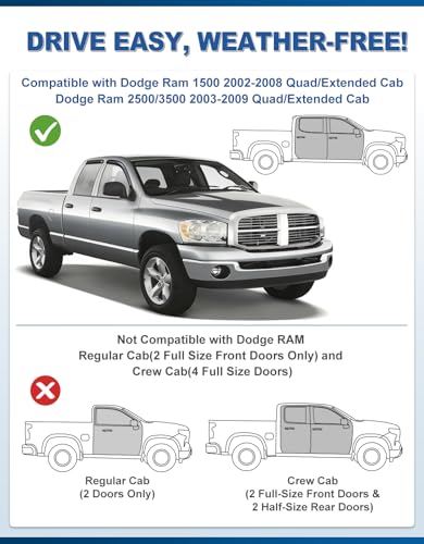Out-Channel Window Rain Guards Fit for 2002-2008 Dodge Ram 1500 Quad Cab/Extended Cab, Window Vent Visors Wind Deflector Vent Shades for 03-09 Dodge Ram 2500 3500 Extended Cab - size: Fit for 2002-2009 Dodge Ram