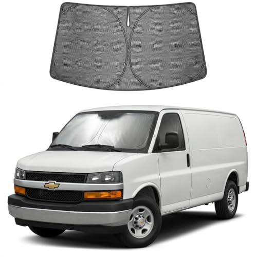 Proadsy Windshield Sun Shade Custom Fit Chevrolet Chevy Express 1996-2026 Ice Crystal Black Front Window Sunshade UV and Heat Blocker Foldable Visor Keeps Car Cooler for Summer Parking and Daily Use - size: 1996-2026 Chevrolet Chevy Express