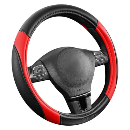 Rubbermaid Steering Wheel Cover – Universal Fit 14.5"–15" Steering Wheel Cover, Anti-Slip Grip, Breathable Leather, All-Season Protection, Interior Upgrade for Cars, Trucks, SUVs - Red - color: Red