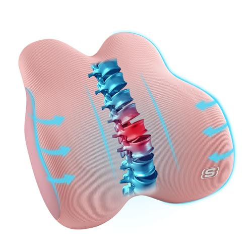 Skechers Women’s Lumbar Pillow,Memory Foam Lumbar Support Pillow for Office,Chair Lower Back Pain Relief Lumbar Pillow,Ergonomic Design Back Support Pillow for Office Chair,Car,Home,Travel,Pink - color: Pink