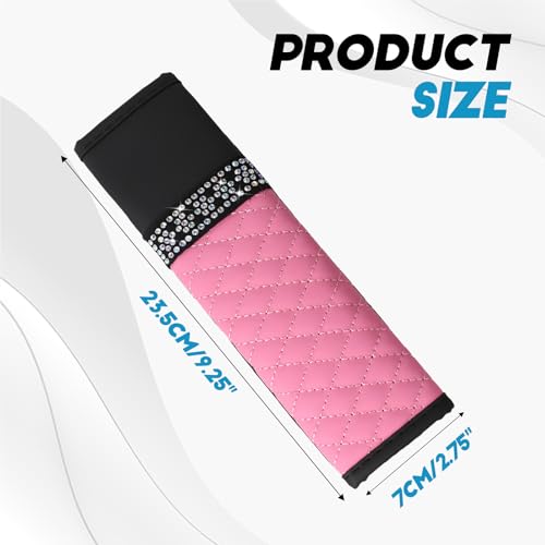 wuyaoyao 2PCS Bling Car Seat Belt Cover Pad, Breathable Leather Seatbelt Covers for Cars, Soft Comfortable Seatbelt Shoulder Strap Covers, Rhinestone Auto Seat Belt Protector Cushion (Pink) - color: Pink