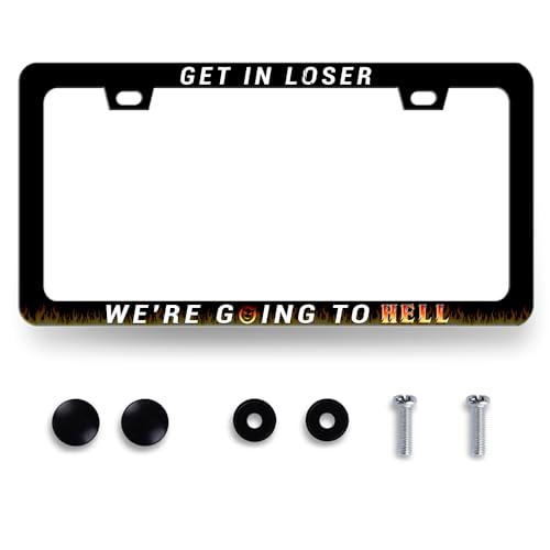 Get in Loser We're Going to Hell License Plate Frame Jesus License Plate Frames for Personalized Car Decorative Stainless Steel Funny License Plate Holder Christian Auto Part 12.2" x 6.2" - color: Get in Loser We're Going to Hell