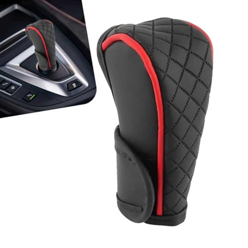 Car Gear Shift Cover, Upgraded Leather Shift Knob Cover, Anti-Slip Breathable Automotive Gear Shifter Decoration Protector, Universal for Most Cars SUVs Trucks (Black & Red) - color: Black & Red
