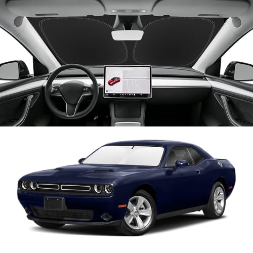 Custom Fit Windshield Sun Shade for Dodge Challenger 2008-2023, Blocks UV & Heat, Front Window Sunshade Accessories, Easy Fold & Store Keep Your Car Cooler - size: for 2008-2023 Dodge Challenger