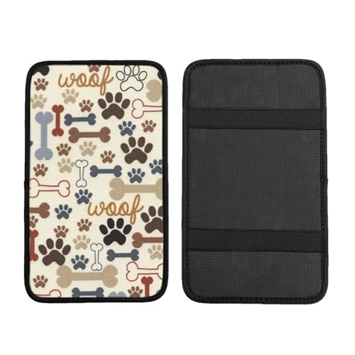 Dog Paw Prints Bones Auto Center Console Cover Universal Car Armrest Pad Waterproof Women Men Automotive Interior Accessories for Most Vehicle SUV - color: Dog Paw Prints Bones