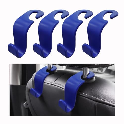 Ziciner Car Seat Headrest Hooks, 4 Pack Auto Durable Backseat Hangers Storage Organizer, Universal Vehicle Interior Holder Accessories for Purse, Grocery Bags, Handbag, Cloths ect (Blue) - color: Blue