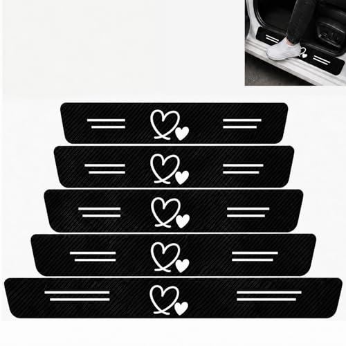 5PCS Heart Car Door Sill Protector, Carbon Fiber Leather Door Sill Sticker, Anti-Scratch Scuff Plate Sticker for All Car Models, Love Car Accessories Decor Heart Gifts for Women Men - color: 2 Hearts