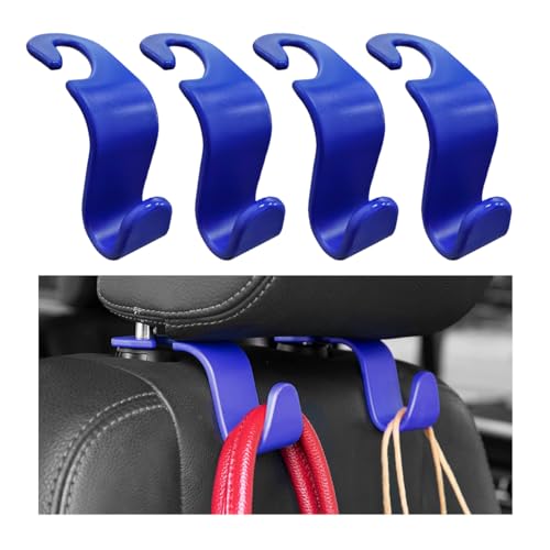 povtii 4PCS Car Seat Headrest Hook, Auto Back Seat Hanging Storage Organizer, Vehicle Seatback Hanger Holder for Purse Handbag Coat Umbrella, Universal Interior Car Accessories (Dark Blue) - color: Dark Blue