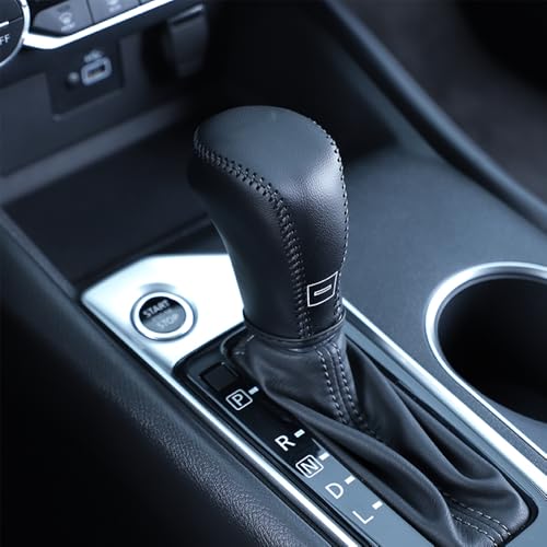 Great-luck Genuine Leather Automatic at Gear Shift Knob Cover Protector Trim,the car Interior Accessories(Black Stitches) for Nissan Altima(2019 2020 2021 2022 2023 2024 2025) - color: Black Stitches, size: Altima(2019-2025)