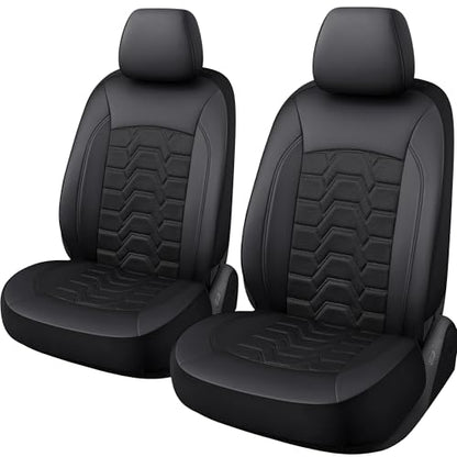 Memory Foam Leather Car Seat Covers, Breathable Air Cool Mesh Front Seat Protectors, Airbag Compatible Automative Comfortable Accessories, Universal Fit for Most Cars SUVs Trucks, Black, 4pcs.