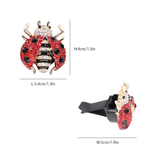 ORIESSE Ladybug Car Accessories,2pcs Red Bling Lady bug Air Vent Clips Car Air Freshener,Cute Dashboard Decorations Gift for Women,Girly Refillable Diffuser with Felt Pads