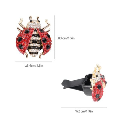 ORIESSE Ladybug Car Accessories,2pcs Red Bling Lady bug Air Vent Clips Car Air Freshener,Cute Dashboard Decorations Gift for Women,Girly Refillable Diffuser with Felt Pads