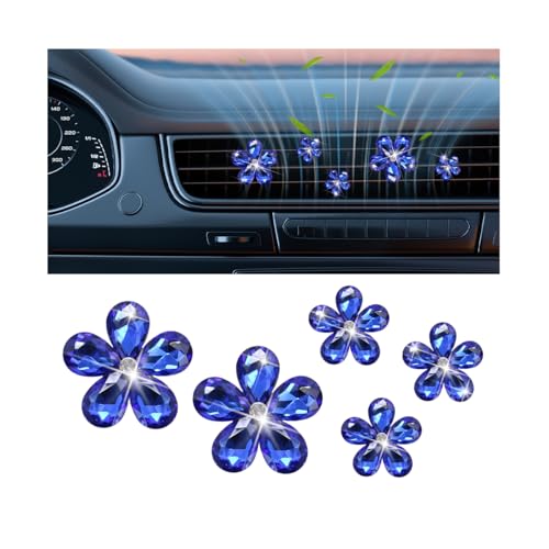 Zpana Bling Daisy Flower Car Air Vent Clips, 5PCS Sparkling Crystal Rhinestone Cute Vehicle Air Conditioning Clamp, Diamond Auto Air Outlet Clip Decor for Women Girls, Universal Fit (Dark Blue) - color: Dark Blue