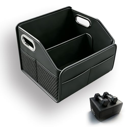 Structured PU Leather Car Storage Organizer, Reinforced Car Caddy Basket with 6 Compartments, Non-Slip Bottom, Car Floor Organizer for Back Seat, Front Seat & Trunk, Multipurpose Car Organizer