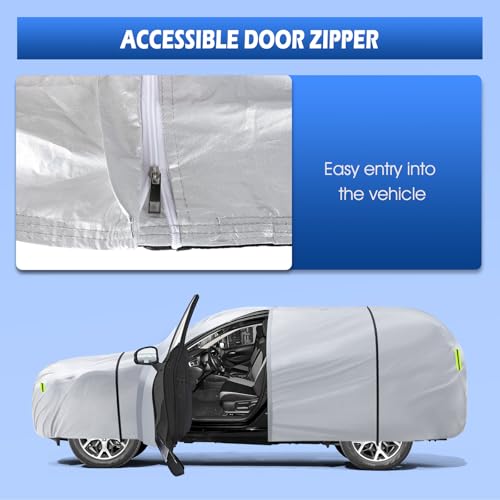 6 Layers Car Cover Waterproof All Weather for Automobiles, SUV Cover Size A7 Universal Fit for Toyota Highlander, Honda Pilot, Nissan Pathfinder/Murano, BMW X5(191-201 inch), Silver