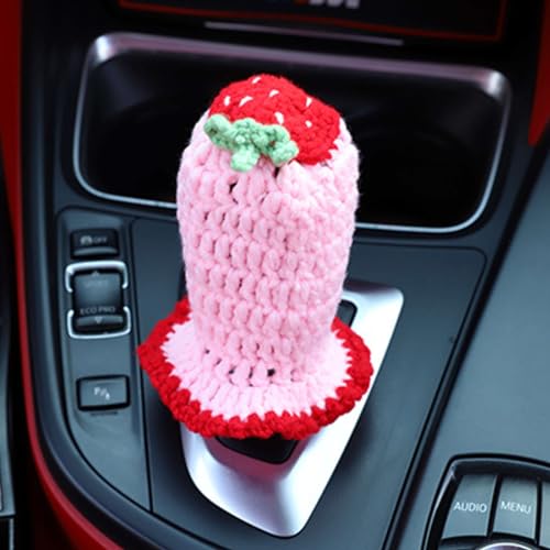 Crochet Shift Knob Cover, Universal Cute Handmade Strawberry Boho Car Accessories for Women, Car Shift Boots Knobs Cover Automotive Interior Fits Car Truck SUV (67#SC) - color: 67#SC