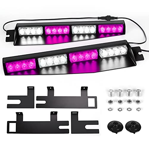 ASPL 32LED Visor Lights 26 Flash Patterns Windshield Emergency Hazard Warning Strobe Beacon Split Mount Deck Dash Lamp with Extend Bracket (Purple/White/Purple/White) - color: Purple/White /Purple/White