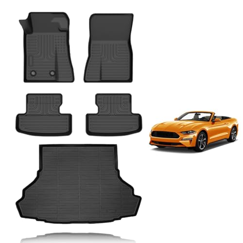 All Weather Car Floor Mats & Cargo Liner Set Fit for Ford Mustang 2015-2025 2026 (NOT for Mach-E,Cargo Liners with Subwoofer) Floor Liners Trunk Liner Mustang Car Mat Accessories Black - style: 15)For Ford Mustang 2015-2026 Full Set