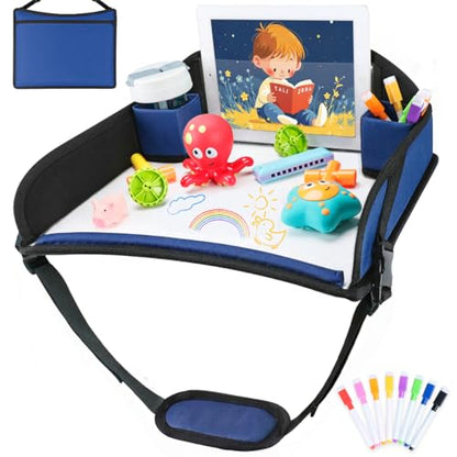 COOLBEBE Kids Travel Tray for Toddler Car Seat, Travel Tray for Airplane, Toddler Car Seat Lap Tray, Carseat Table Tray for Kids Travel Activities (Navy Blue) - color: Navy Blue