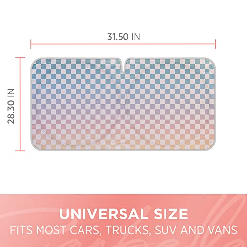 BDK Checker Gradient Car Window Sun Shade Auto Shade for Windshield Visor, Block UV Reflect Heat to Keep Your Car SUV Truck Cool Jumbo 64"x32"