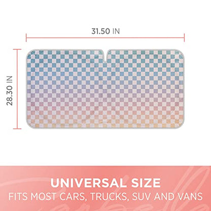 BDK Checker Gradient Car Window Sun Shade Auto Shade for Windshield Visor, Block UV Reflect Heat to Keep Your Car SUV Truck Cool Jumbo 64"x32"
