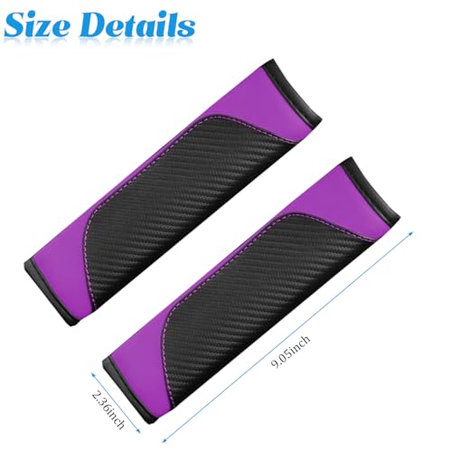 2PCS Carbon Fiber Car Seat Belt Cover, Leather Comfortable Soft Vehicle Seatbelt Pad for Shoulder & Neck, Automotive Interior Seat Strap Cushion Mat, Universal Fit (Black/Purple) - color: Black/Purple
