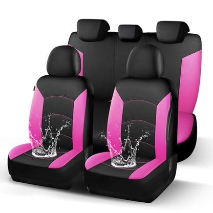 HChengkikz Car Seat Covers Full Set, Waterproof Neoprene Seat Covers, Airbag Compatible, Universal All Season Automotive Seat Covers for Most Cars, SUVs, Trucks (Black + Pink) - color: Black Pink, size: Full Set
