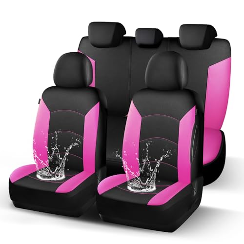 HChengkikz Car Seat Covers Full Set, Waterproof Neoprene Seat Covers, Airbag Compatible, Universal All Season Automotive Seat Covers for Most Cars, SUVs, Trucks (Black + Pink) - color: Black Pink, size: Full Set