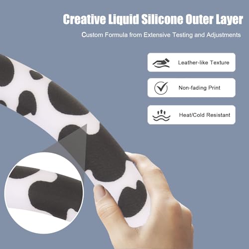 Cow Print Steering Wheel Cover with Silicone Inner Ring, Non-Toxic, Odorless Silicone Leather with Non-Fading Cow Pattern for Men Women, Universal 14.5 to 15 Inch (Cow Print) - style: Cow Print