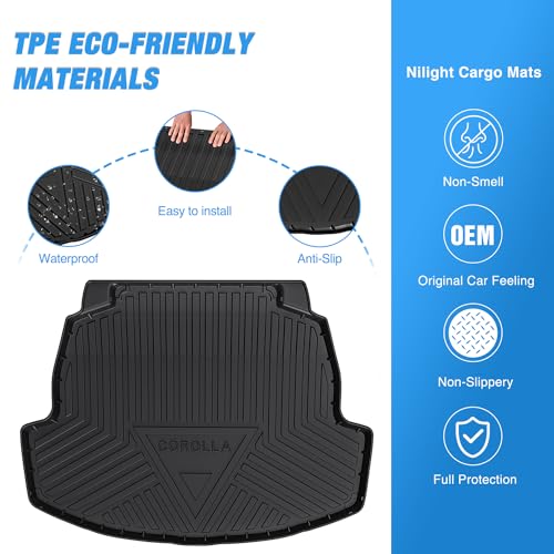 Nilight Cargo Mats for Toyota Corolla Sedan & Hybrid 2020 2021 2022 2023 2024 2025,All Weather Protection Heavy Duty Cargo Liners - size: 2020-2025 Toyota Corolla|cargo Mat