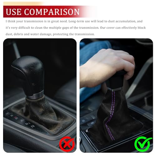 Car Shift Boot Cover, Stick Shift Cover, Suede Leather Manual Automatic Car Shifter Lever Knob Dust Protector, Dustproof Gear Shift Protection Sleeve Gaiter for Sedan Truck (Black Purple) - color: Black Purple