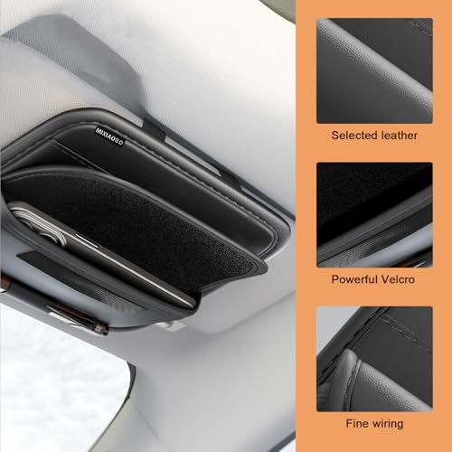 Shakas Car Sun Visor Organizer, Multifunctional Multi-Pocket Sunglasses Card Holder Pen Document Holder, Leather Anti-Scratch Protection Visor Storage Bag for Most Cars Trucks SUVs, Black